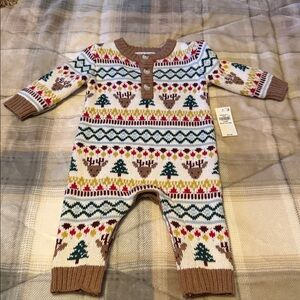Old Navy Festive Knit Kids Footie - Brown, Green, Red, Yellow